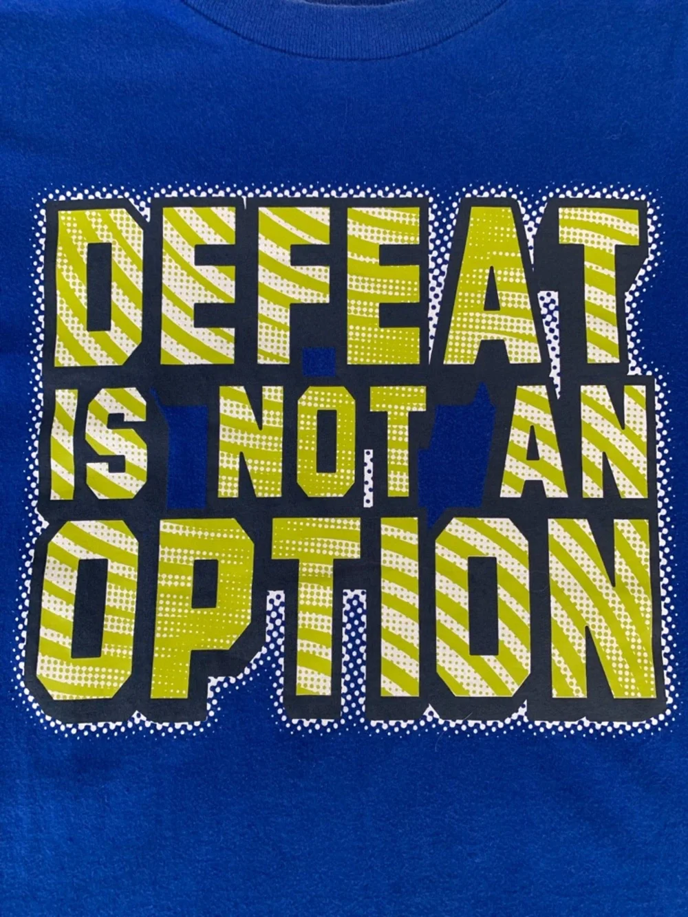 Children’s Place T-Shirt Boys Size L (10/12) Blue Defeat Is Not an Option Tee